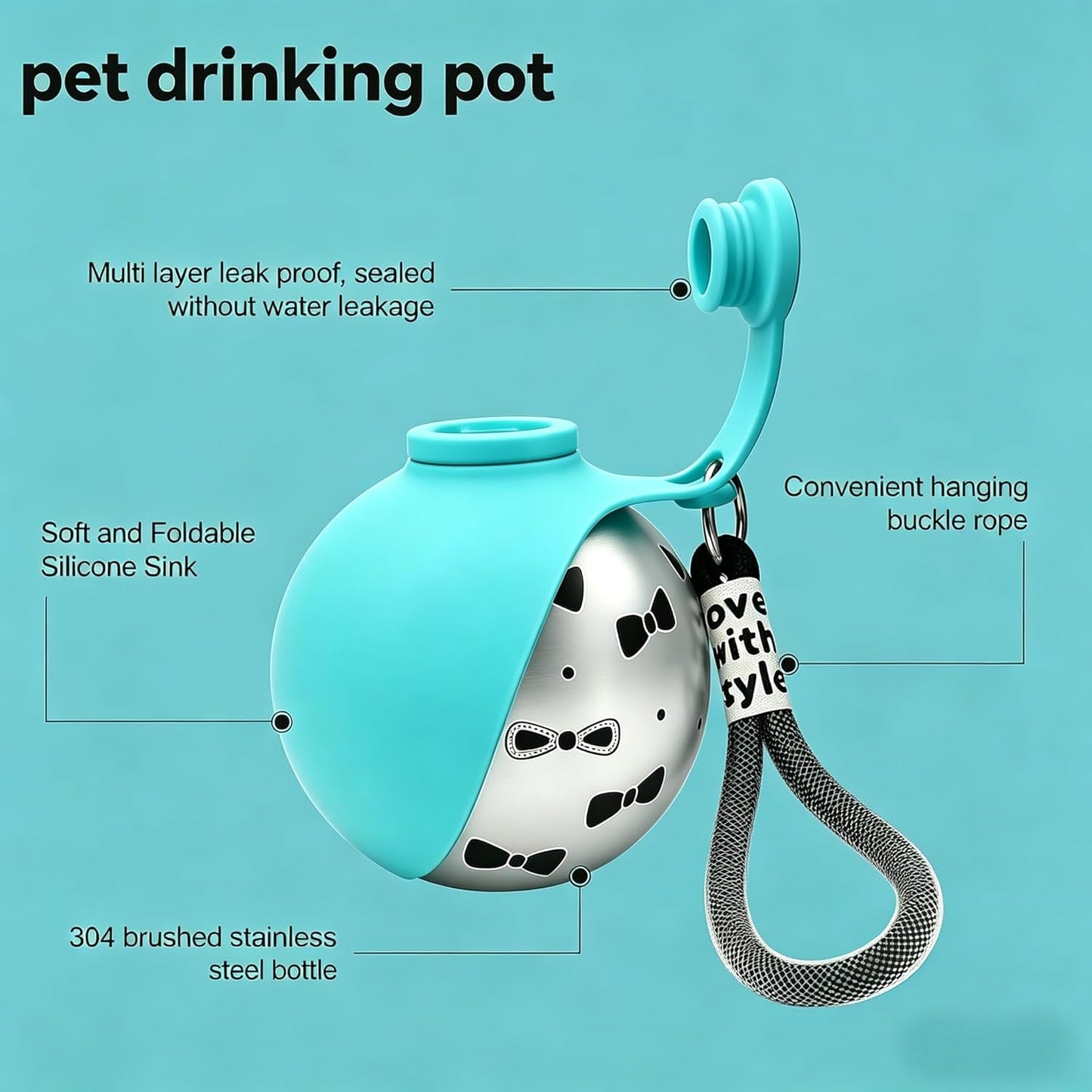 Portable 2-in-1 Dog Water Bottle and Bowl, 10oz Stainless Steel Travel Dispenser with Leak-Proof Design and Silicone Bowl for Outdoor Use (Blue A)
