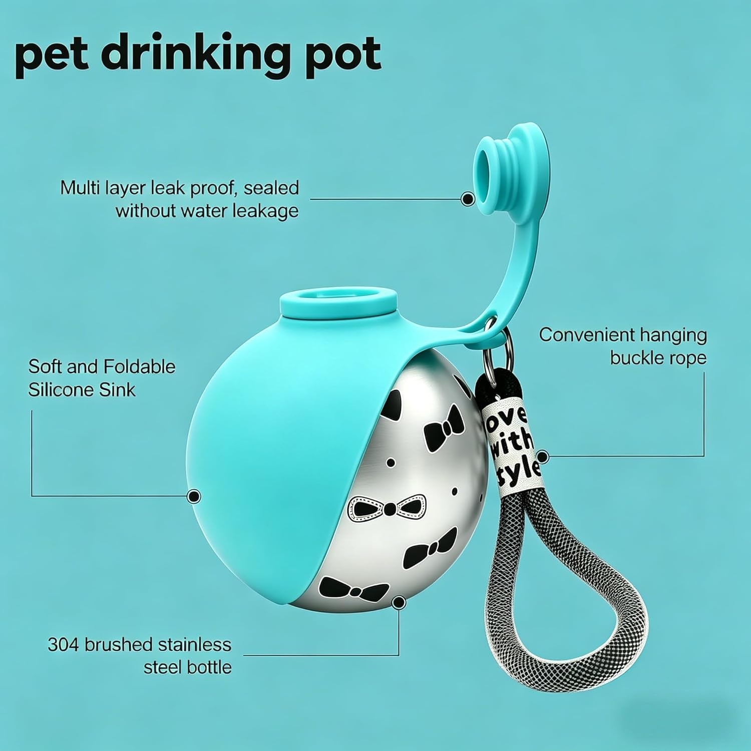 Portable 2-in-1 Dog Water Bottle and Bowl, 10oz Stainless Steel Travel Dispenser with Leak-Proof Design and Silicone Bowl for Outdoor Use (Blue A)