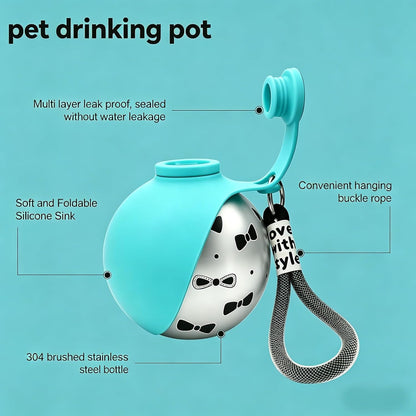 Portable 2-in-1 Dog Water Bottle and Bowl, 10oz Stainless Steel Travel Dispenser with Leak-Proof Design and Silicone Bowl for Outdoor Use (Blue A)