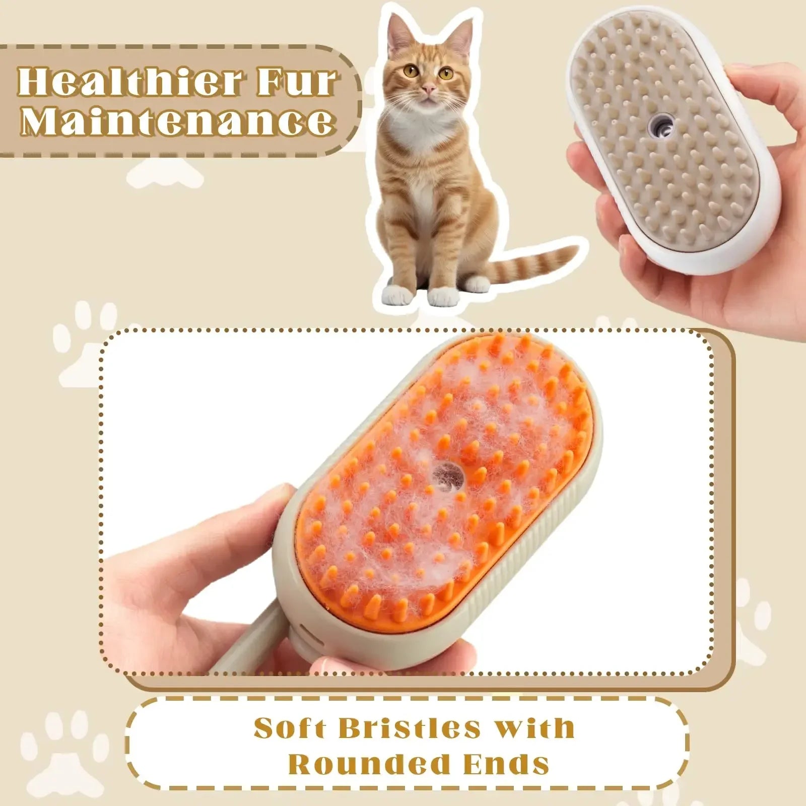 3-in-1 Pet Massage Brush with Steam Spray and Rotatable Design for Effective Hair Removal