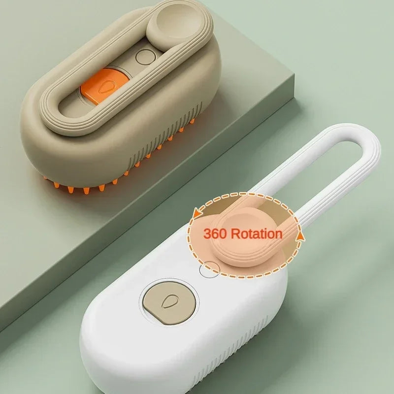 3-in-1 Pet Massage Brush with Steam Spray and Rotatable Design for Effective Hair Removal
