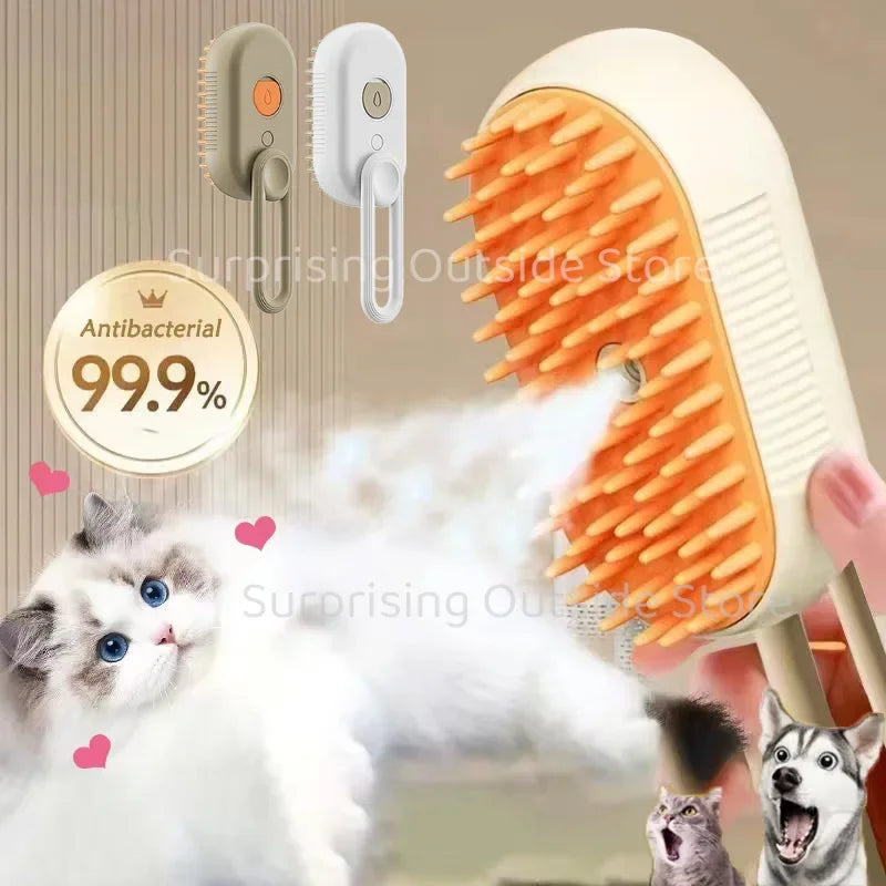 3-in-1 Pet Massage Brush with Steam Spray and Rotatable Design for Effective Hair Removal