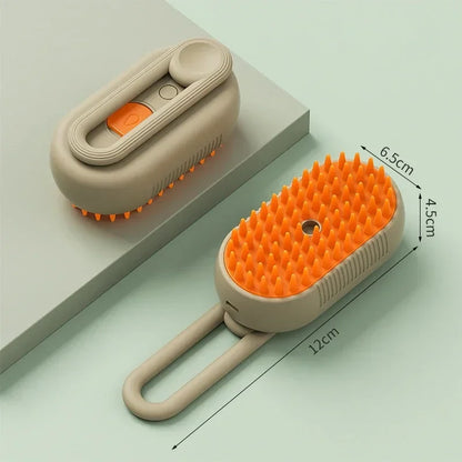 3-in-1 Pet Massage Brush with Steam Spray and Rotatable Design for Effective Hair Removal