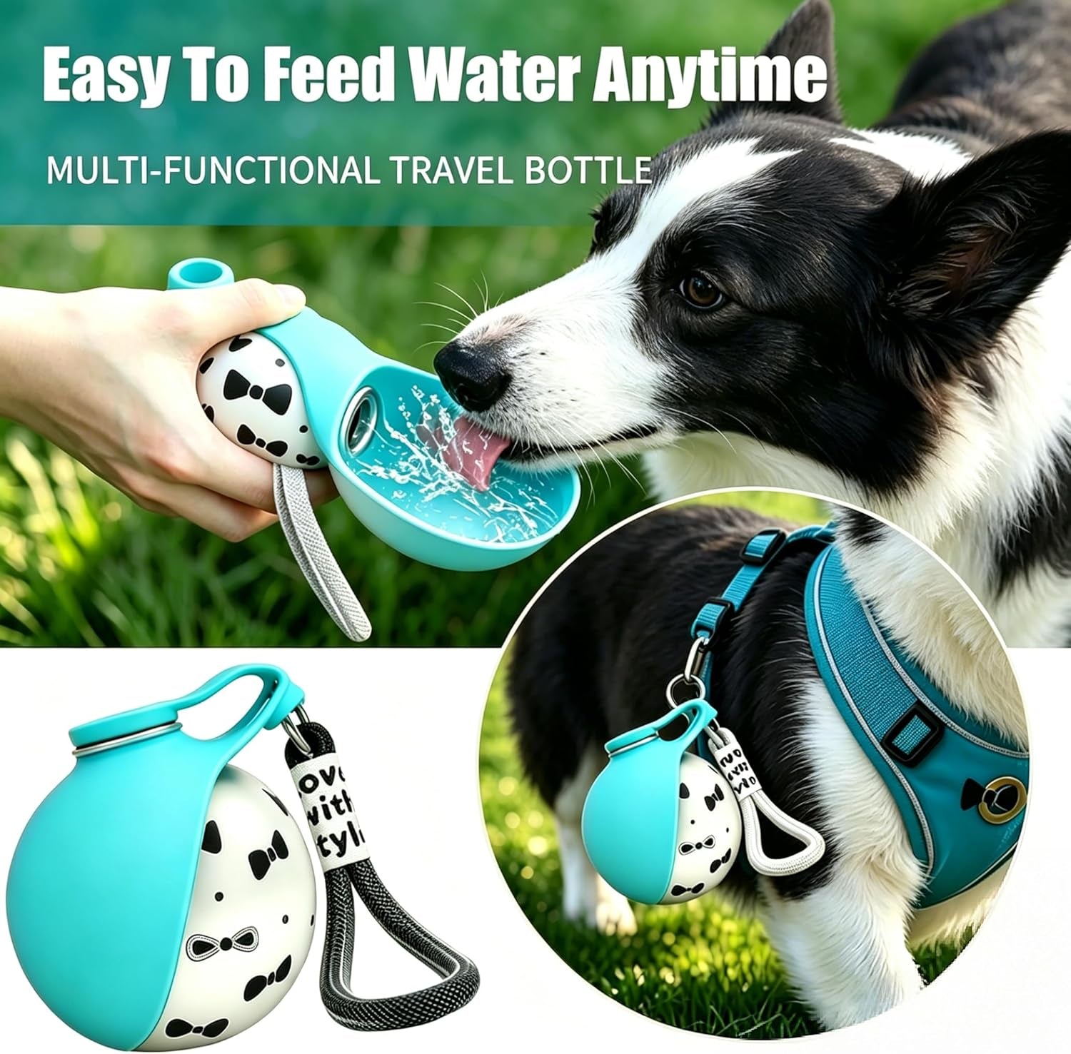 Portable 2-in-1 Dog Water Bottle and Bowl, 10oz Stainless Steel Travel Dispenser with Leak-Proof Design and Silicone Bowl for Outdoor Use (Blue A)