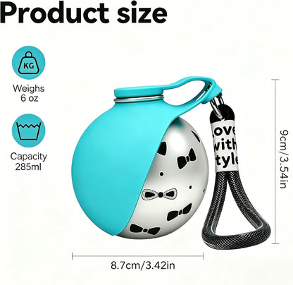 Portable 2-in-1 Dog Water Bottle and Bowl, 10oz Stainless Steel Travel Dispenser with Leak-Proof Design and Silicone Bowl for Outdoor Use (Blue A)