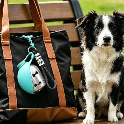 Portable 2-in-1 Dog Water Bottle and Bowl, 10oz Stainless Steel Travel Dispenser with Leak-Proof Design and Silicone Bowl for Outdoor Use (Blue A)