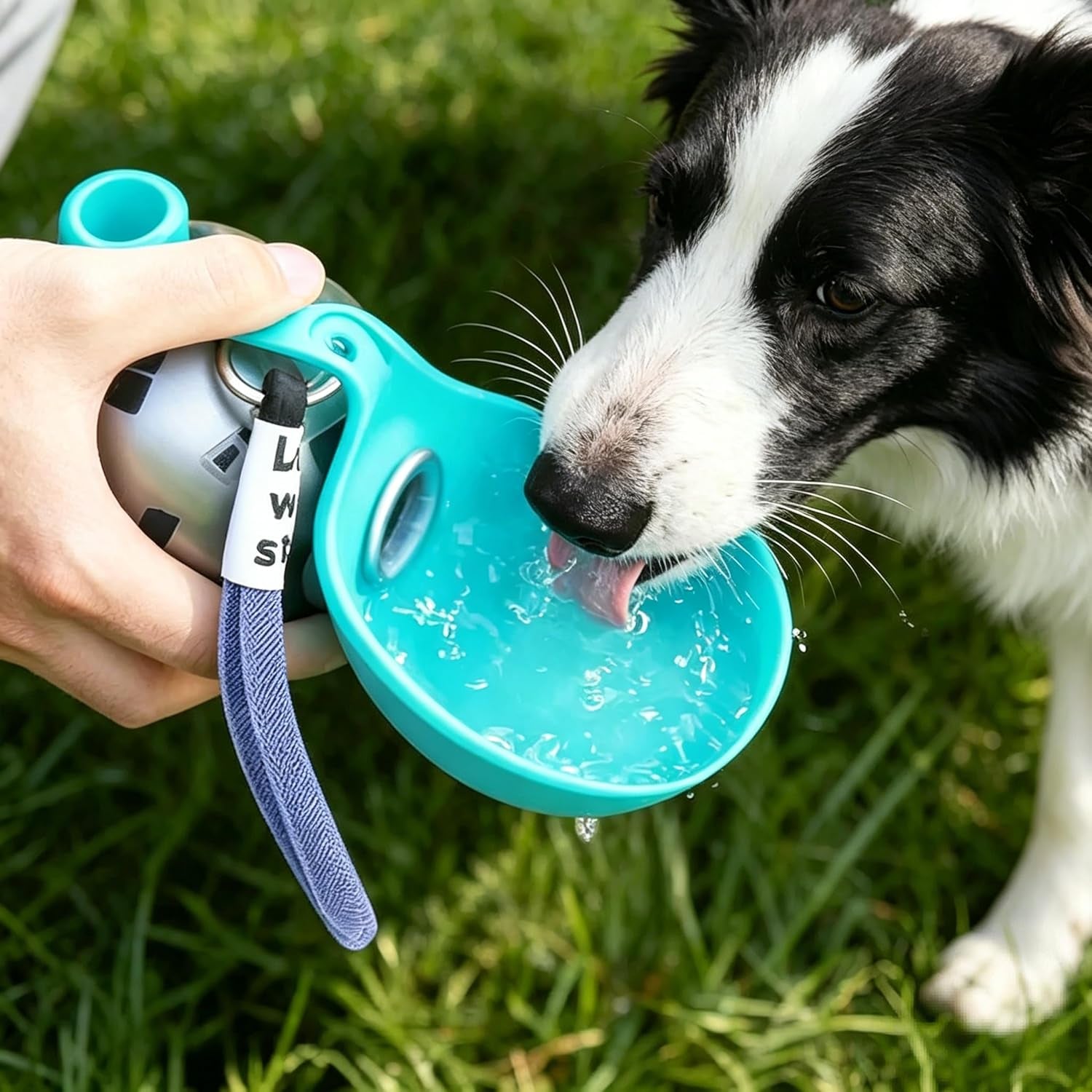 Portable 2-in-1 Dog Water Bottle and Bowl, 10oz Stainless Steel Travel Dispenser with Leak-Proof Design and Silicone Bowl for Outdoor Use (Blue A)